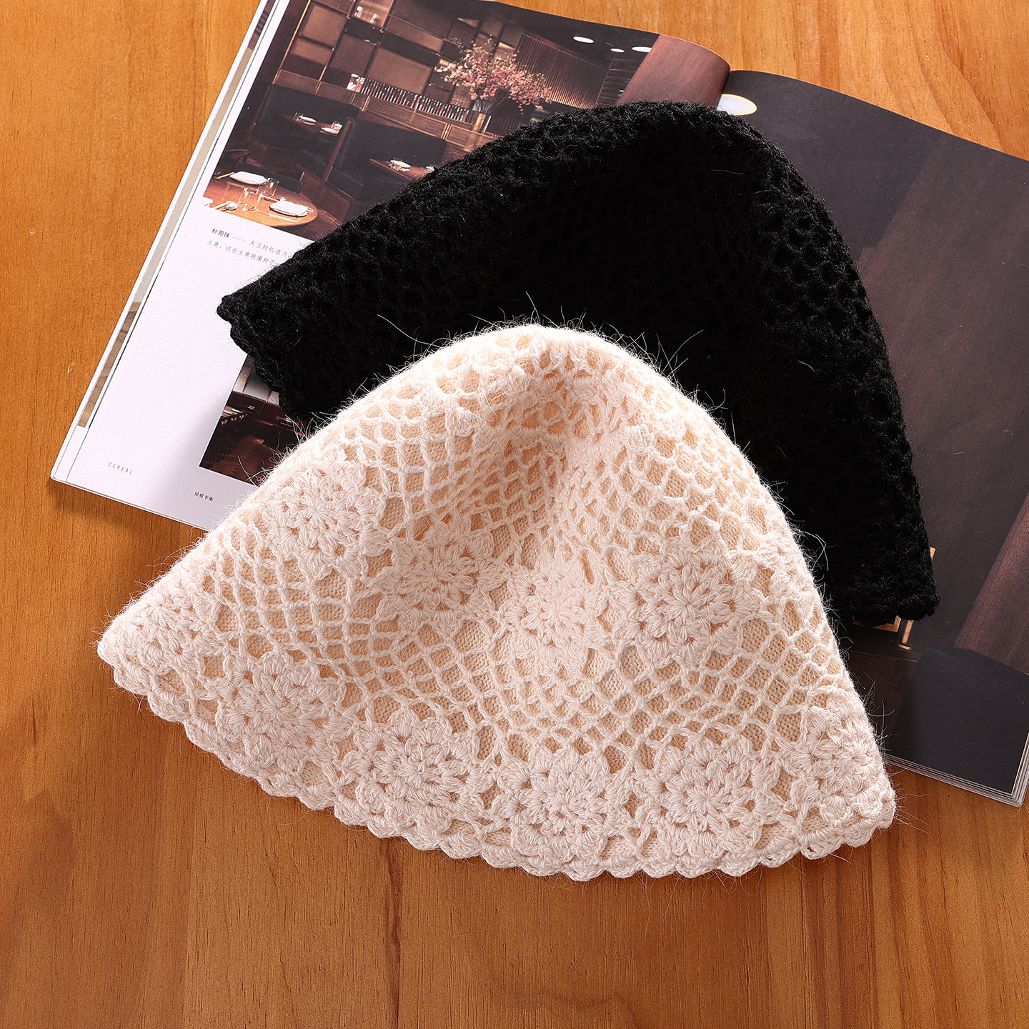 手工编织镂空渔夫帽女秋冬时尚蕾丝花边兔毛保暖帽子显脸小水桶帽,淘宝优惠券,粉丝福利购,淘宝优惠卷