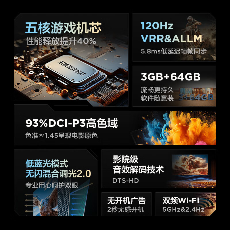 雷鸟 鹏6 24款 55英寸游戏电视MEMC防抖3+64G远场语音4K智能电视 - 图0