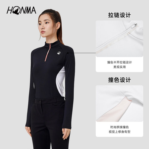 HONMA高尔夫半高领长袖薄绒春季时尚百搭长袖T恤打底衫女士 - 图0