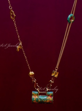 岁岁安新中式珐琅同心锁项链