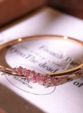 SS JEWELRY粉黛缠花镯小众轻奢气质繁花手镯温柔仙气渐变蜜桃粉