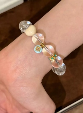 SSJEWELRY轻奢珠宝S925银天然白水晶手串女海玉髓猛犸绿松花手链