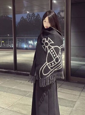 2025新款土星刺绣双面仿羊绒围巾秋冬保暖流苏披肩软糯羊绒围脖女