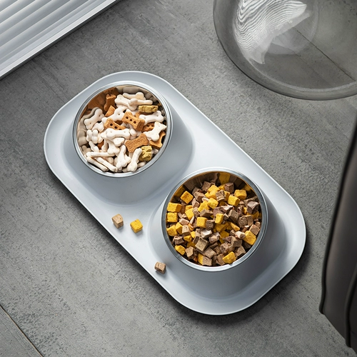 Hoopet Anti -Overflowing Double Bowl с золотыми волосами, питание собачья чаша из нержавеющей стали, собачья корм для собак, рисовый горшок, анти -перекрытая двойная миска