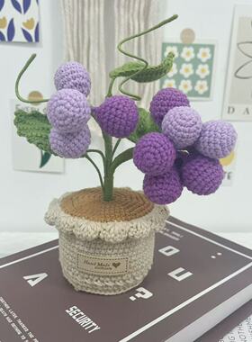 成品手工钩织毛线花盆栽家居摆件水果挂件毛线针织花创意节日摆件