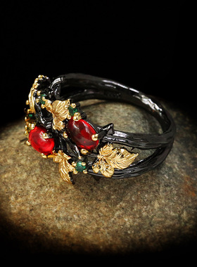 欧美时尚流行彩色花卉天使双色女戒指手饰品