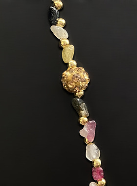 天然异形巴洛克珍珠铜镀18k真金链坠碧玺项链毛衣链