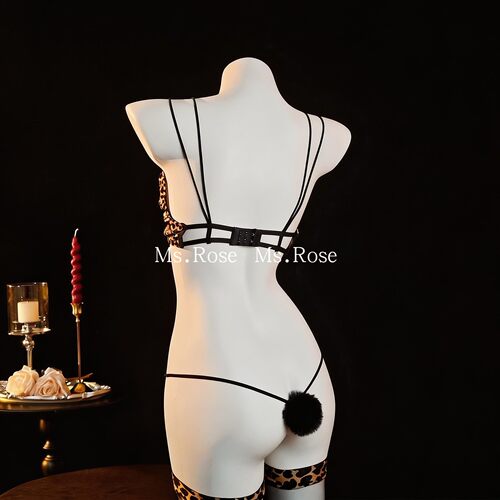 Ms Rose性感豹纹小胸镂空三点情感内衣套装女刺激连体衣qq衣物 - 图2