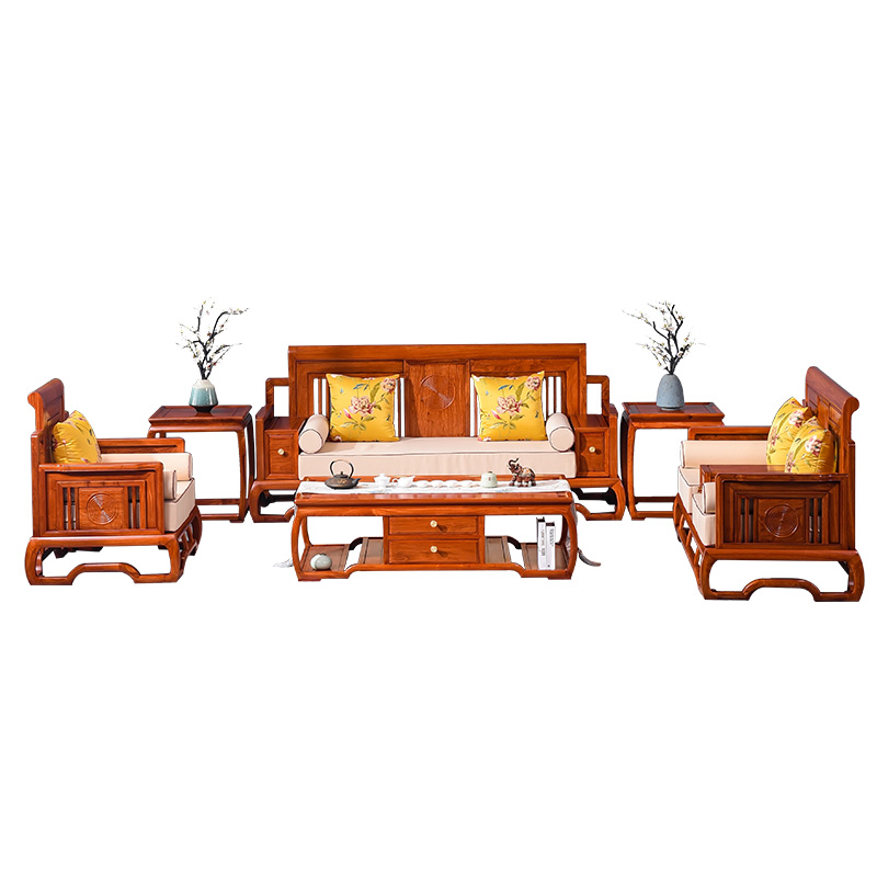 红木家具缅甸花梨木沙发组合实木新中式大果紫檀成套客厅办公沙发-图3