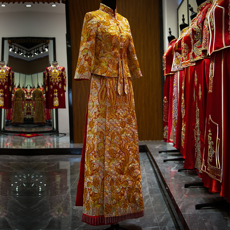 龙凤褂秀禾服2021新款新娘中式婚纱 深麻旗袍