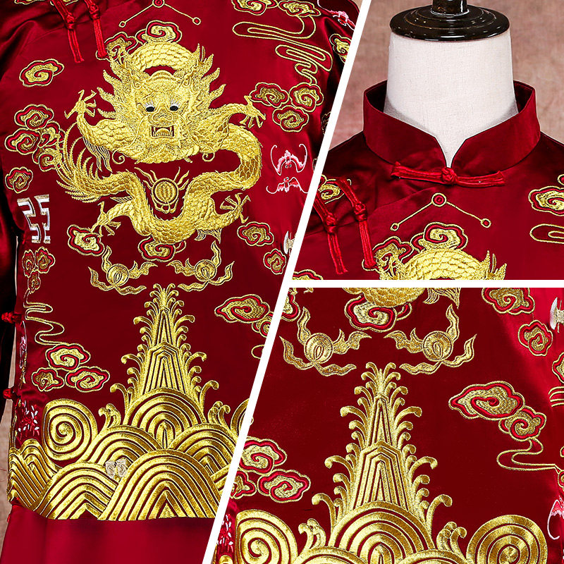 秀禾服新郎服中式大码秀禾结婚礼服 深麻民族服装