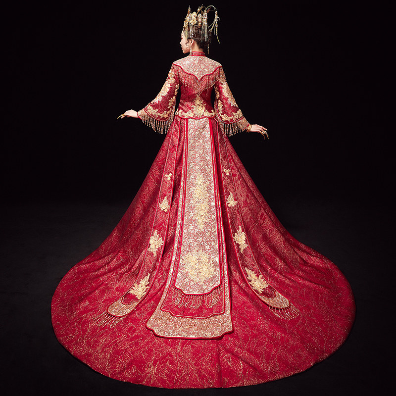 秀禾服新娘2020新款中式古装婚纱 深麻旗袍