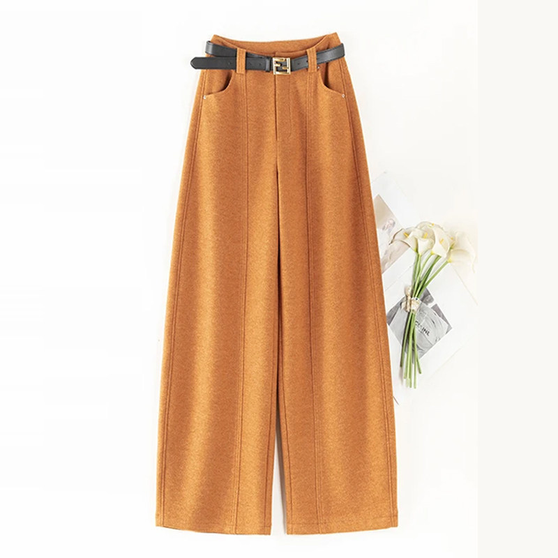 拉夏贝尔醋酸羊毛呢弯刀裤女2025秋冬新款高腰显瘦垂感休闲阔腿裤,淘宝优惠券,粉丝福利购,淘宝优惠卷
