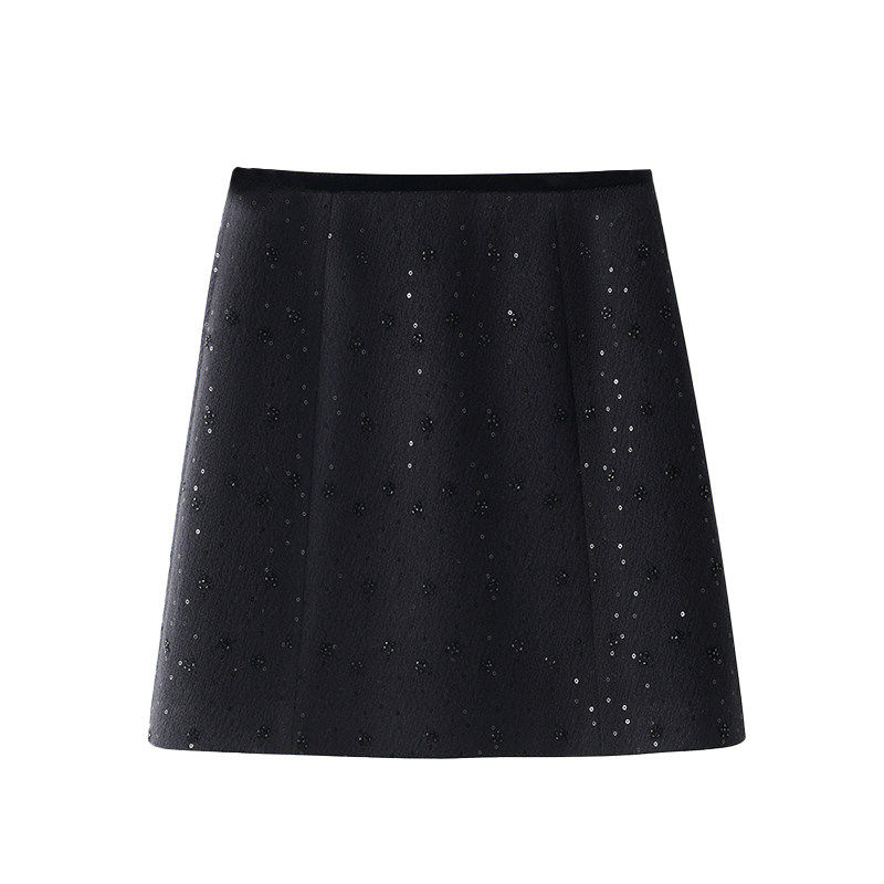 拉夏贝尔高级灰色亮片半身裙女2026春季流行爆款毛呢小香风A字裙,淘宝优惠券,粉丝福利购,淘宝优惠卷