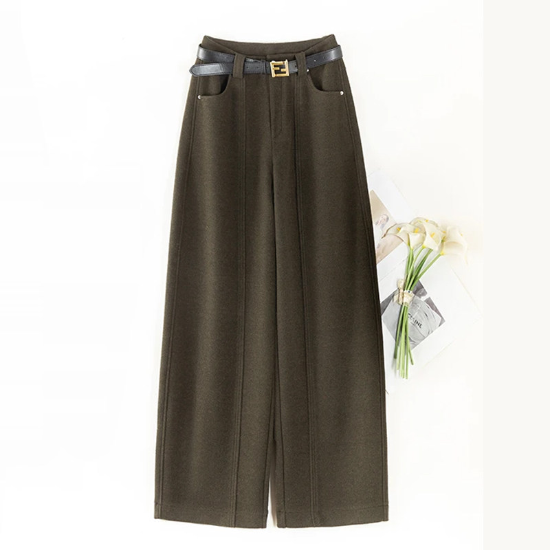 拉夏贝尔醋酸羊毛呢弯刀裤女2025秋冬新款高腰显瘦垂感休闲阔腿裤,淘宝优惠券,粉丝福利购,淘宝优惠卷