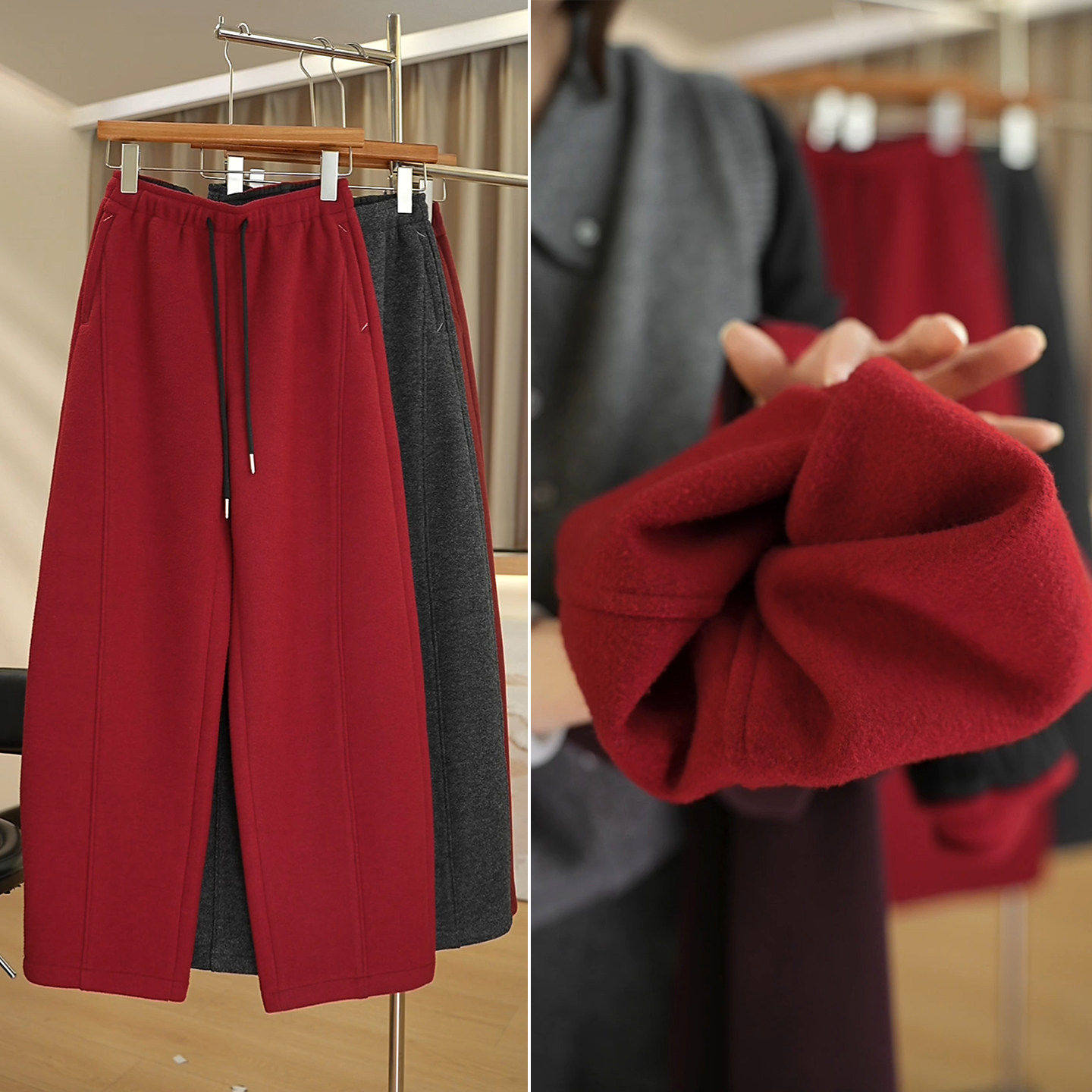 拉夏贝尔加绒卫裤女2025款运动裤宽松显瘦裤子冬季加绒休闲阔腿裤,淘宝优惠券,粉丝福利购,淘宝优惠卷