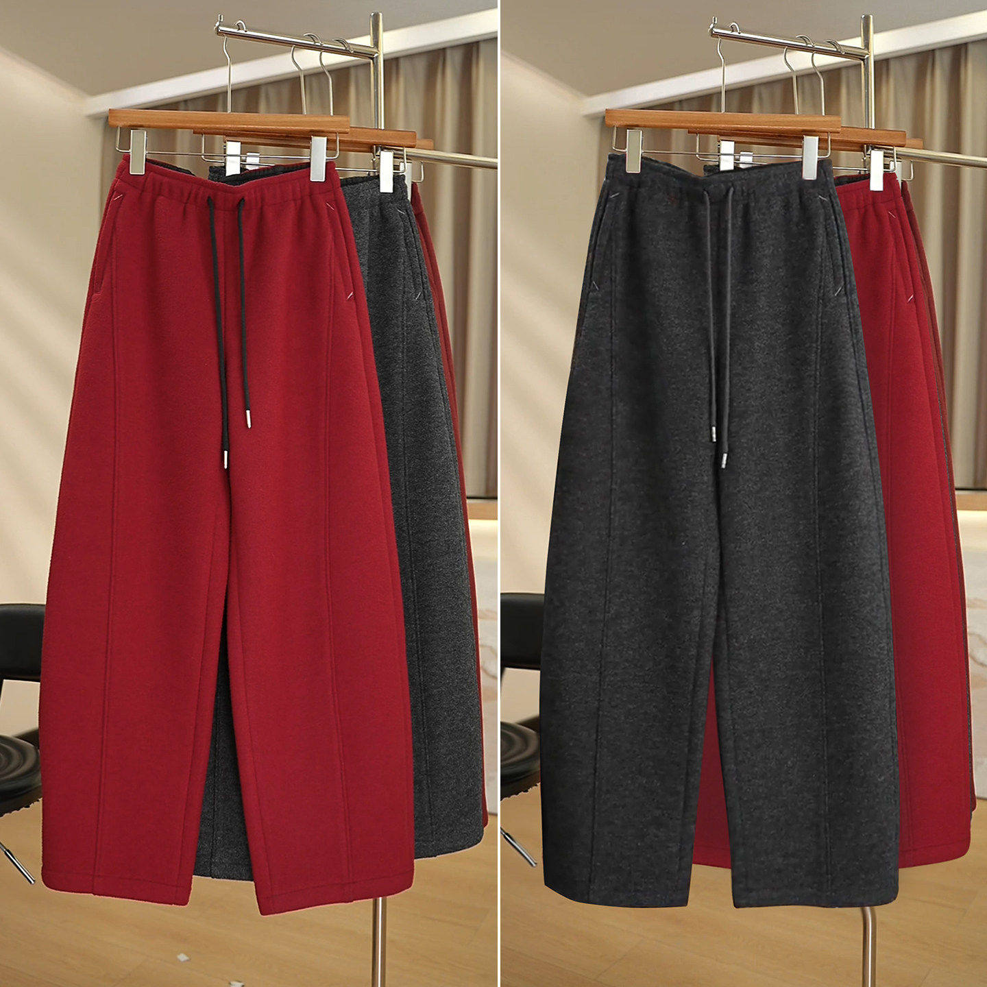 拉夏贝尔加绒卫裤女2025款运动裤宽松显瘦裤子冬季加绒休闲阔腿裤,淘宝优惠券,粉丝福利购,淘宝优惠卷