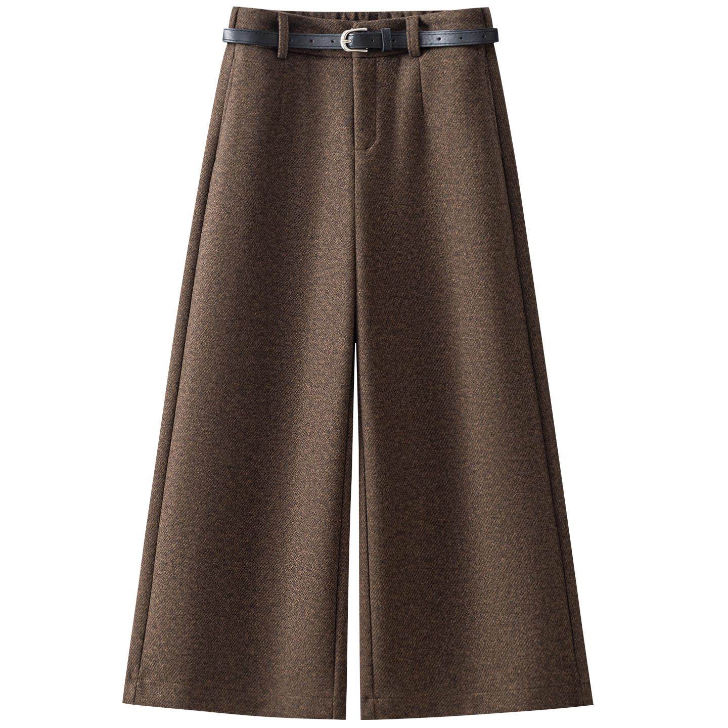 拉夏贝尔米白色加厚阔腿裤女2025秋冬八分羊毛呢直筒小个子九分裤,淘宝优惠券,粉丝福利购,淘宝优惠卷