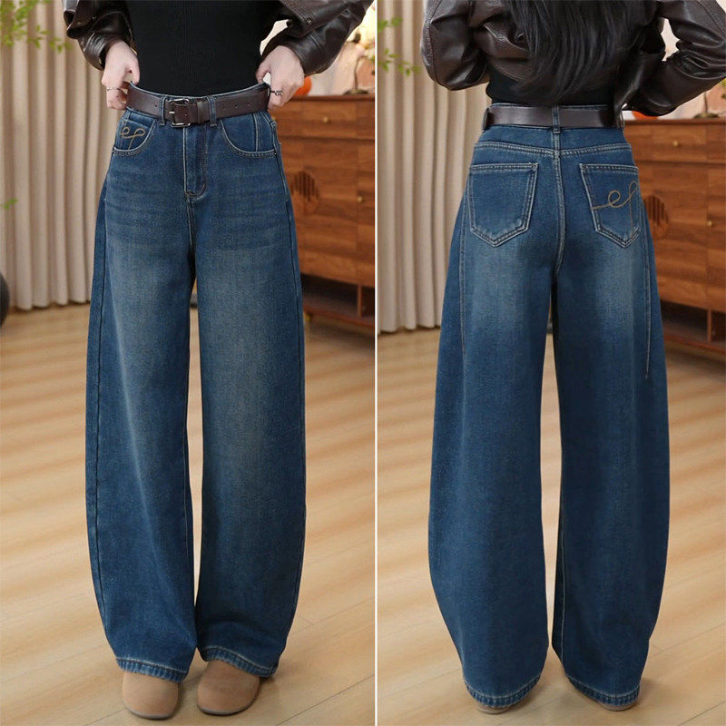 拉夏贝尔弯刀牛仔裤女裤子2026年春季超级好看的香蕉裤加绒阔腿裤,淘宝优惠券,粉丝福利购,淘宝优惠卷