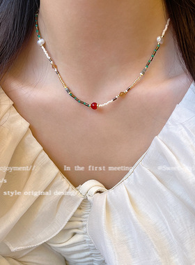 法式复古多巴胺串珠锁骨链