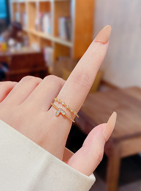 ins潮爱心双层锆石女戒