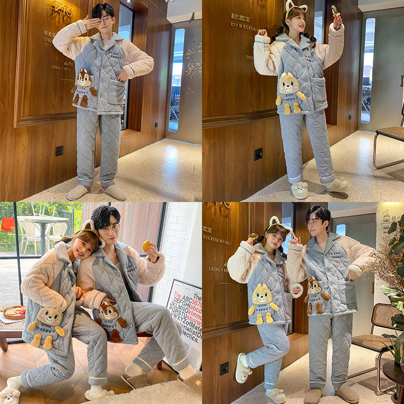 缪黛珊瑚绒情侣冬季加绒秋冬款睡衣 缪黛睡衣/家居服套装