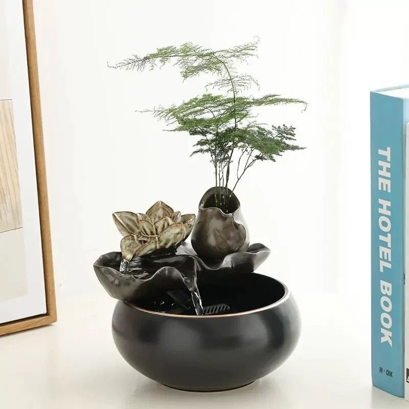 客厅招财陶瓷流水摆件循环鱼缸喷泉办公室桌面吧台新中式居家礼品,淘宝优惠券,粉丝福利购,淘宝优惠卷