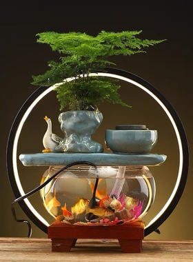 流水摆件流水生财景观循环水养鱼招财小鱼缸喷泉桌面流水时来运转