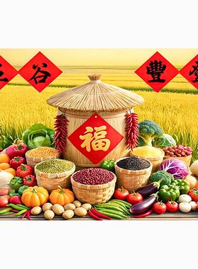 五谷丰登蔬菜水果小麦稻田粘画