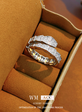 轻奢镶锆蛇形开口戒指小众百搭