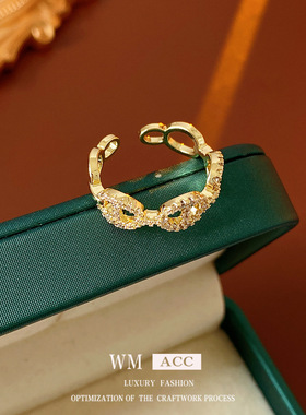 真金电镀锆石猪鼻子开口戒指小众感食指戒时尚个性冷淡风手饰