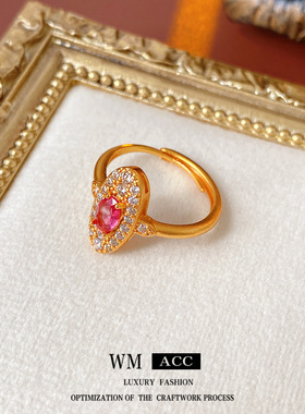 中古vintage锆石椭圆开口戒指小众感食指戒复古宫廷风手饰女