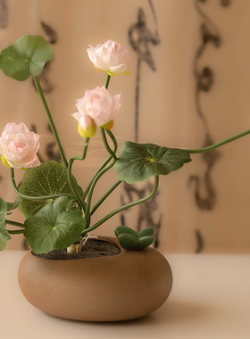 荷花仿真花假花摆设供佛莲花供花佛前花佛堂佛台装饰家居摆件盆栽