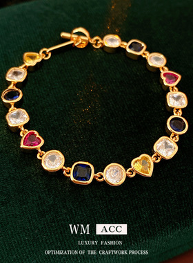 中古vintage锆石几何爱心手链轻奢感手环时尚复古百搭手饰女