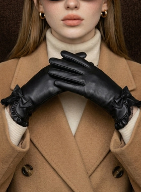 跨境真皮手套女秋冬加绒加厚保暖触屏开车骑行时尚头层羊皮潮防寒
