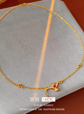 锆石阿拉丁神灯吊坠项链轻奢小众百搭锁骨链时尚复古饰品女感