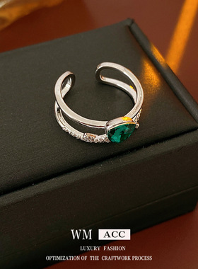 真金电镀镶锆石交叉开口戒指小众感百搭食指戒个性冷淡风手饰