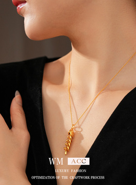 真金电镀拼接小鱼吊坠项链新中式复古百搭锁骨链轻奢感饰品女