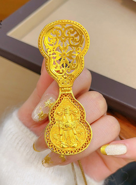 新中式古法沙金镂空点钻葫芦财神吊坠项链可打开六字真言毛衣链女