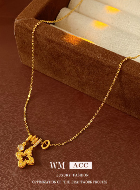 18k真金电镀花朵锆石幸运草项链精致气质锁骨链饰品女感项饰