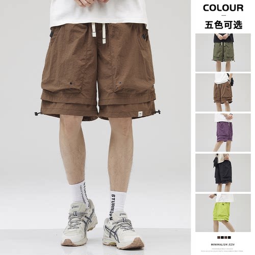 夏季新款冰感速干工装短裤男潮牌大口袋宽松阔腿五分裤子男加大码 - 图0
