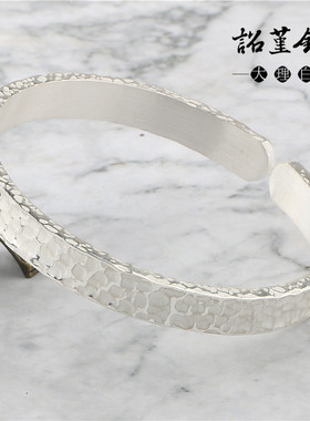 手工锤印银手镯雪花银锤打点男女锤点足银999情侣手环可定制银饰