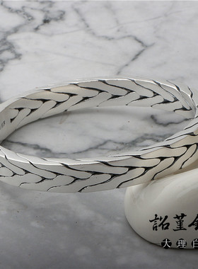 999足银男女情侣七股编织手镯麻花镯子简约男女款情侣手镯手工