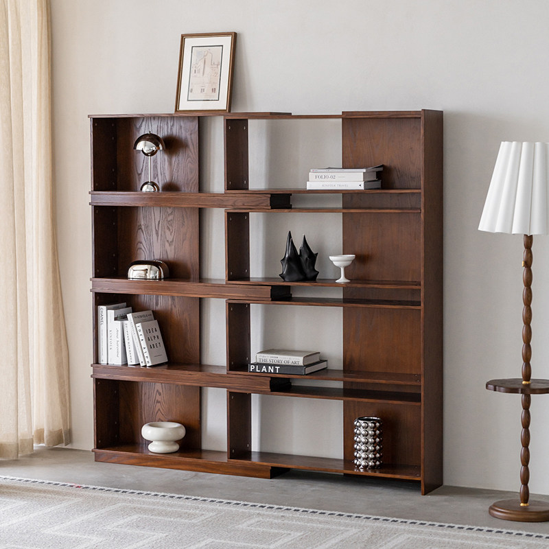 润家家居中古风实木书柜可伸缩多层书架简约落地展示架转角置物架,淘宝优惠券,粉丝福利购,淘宝优惠卷