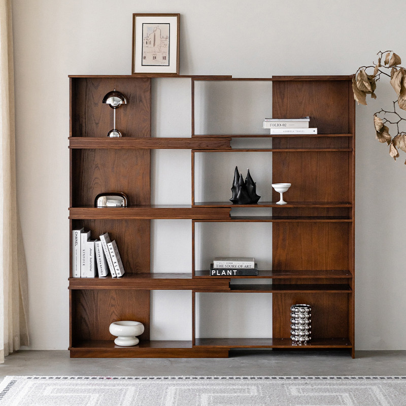 润家家居中古风实木书柜可伸缩多层书架简约落地展示架转角置物架,淘宝优惠券,粉丝福利购,淘宝优惠卷