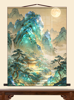 仙家堂口山水画堂单暗堂月绕青山风景画仙堂背景东北堂屋供奉挂画