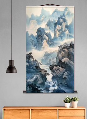 白云深处山水风景书房玄关挂画客厅装饰字画走廊沙发背景墙卷轴画