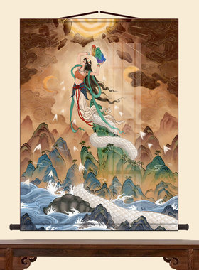 女娲补天神像画像中堂画客厅玄关挂画新中式装饰画墙壁画卷轴挂图