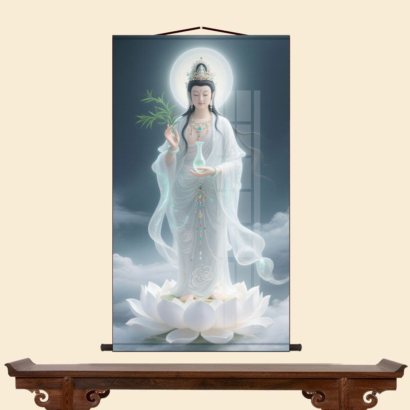 净瓶观音画像客厅书房玄关保平安挂画走廊沙发背景墙丝绸卷轴挂画,淘宝优惠券,粉丝福利购,淘宝优惠卷
