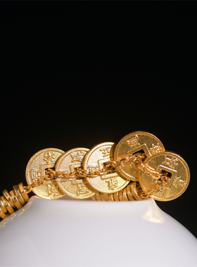 錾刻古法黄金五帝钱盘缠金手串